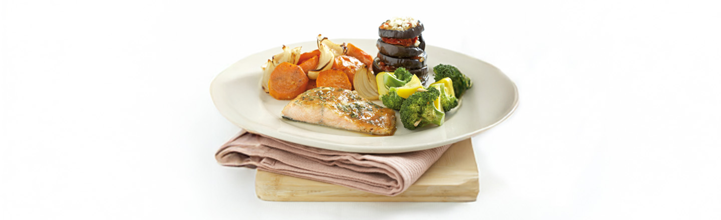 Honey Mustard Baked Salmon with Sweet Potatoes