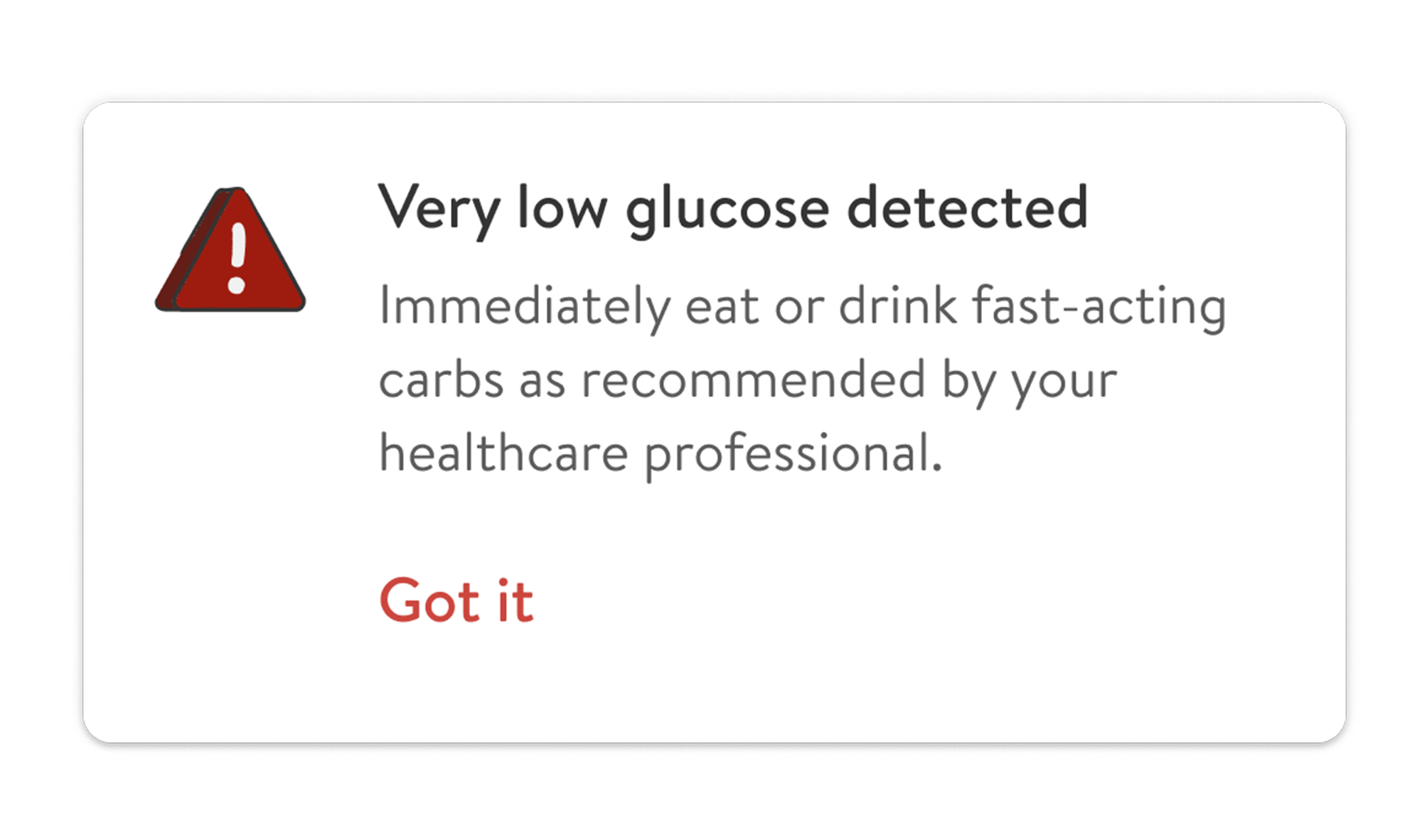 Very Low Glucose detected popup notification in mySugr Glucose Insights.