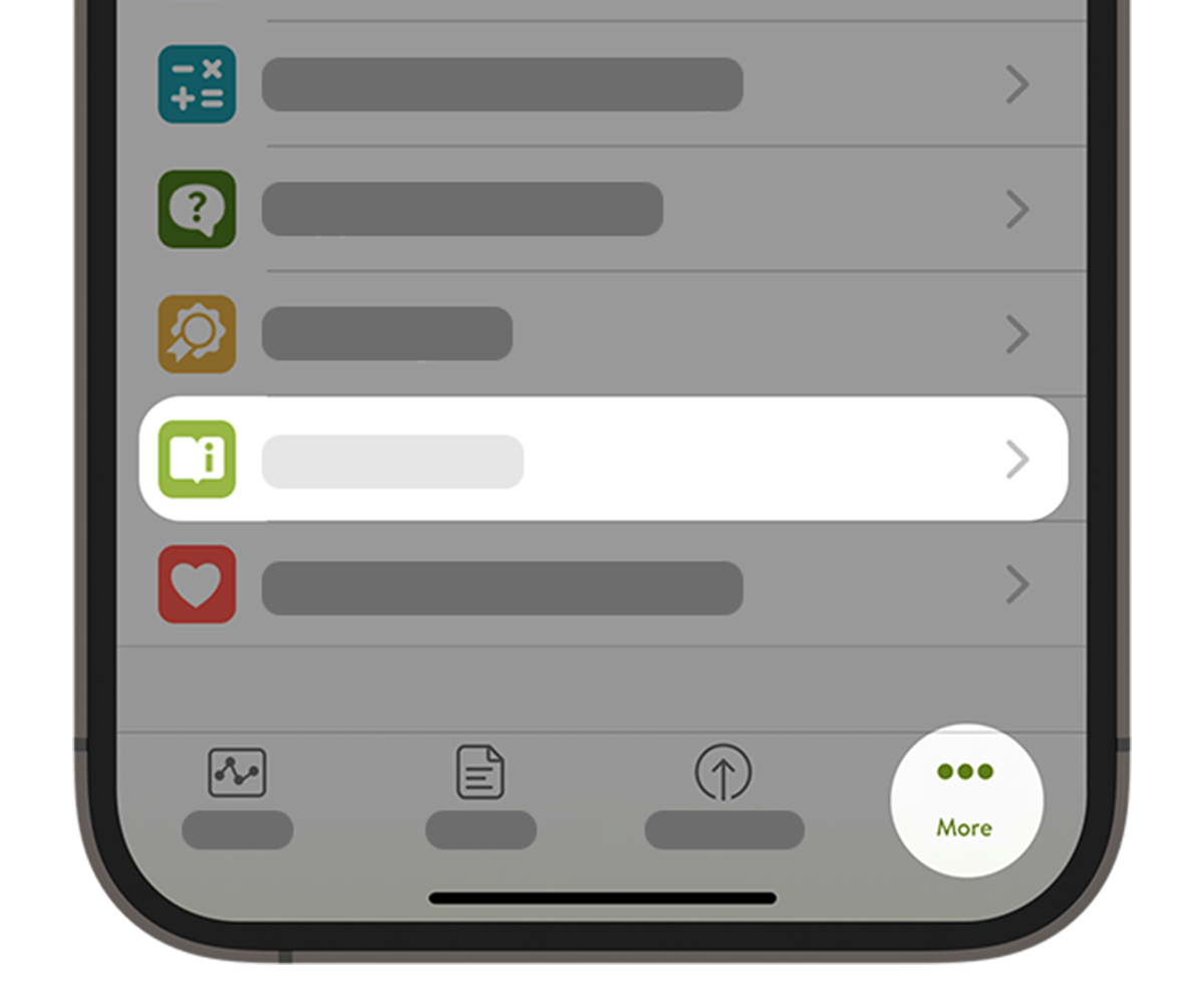 Screenshot of the mySugr app’s Help section featuring a highlight over the User Manual.