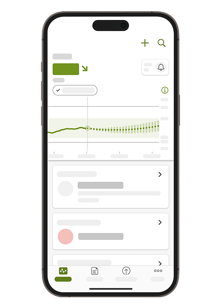 لقطة للشاشة الرئيسية في خاصية معارف جلوكوز mySugr