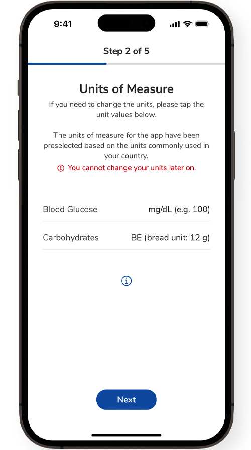  Screenshot of the SmartGuide apps’ units of measure setup page.