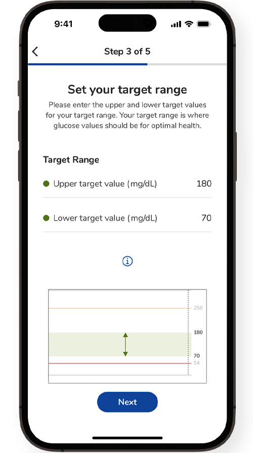  Screenshot of the SmartGuide apps’ target range setup screen.