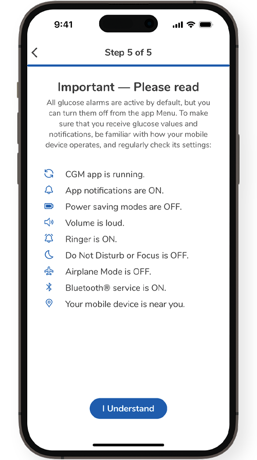   Screenshot of settings and set up details in the SmartGuide app.
