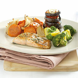Honey Mustard Baked Salmon with Sweet Potatoes