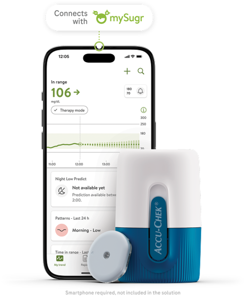 The Accu-Chek SmartGuide CGM solution uses the mySugr app to display your glucose readings, trends, and insights.