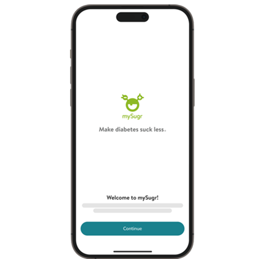 Screenshot of the mySugr app onboarding start screen.